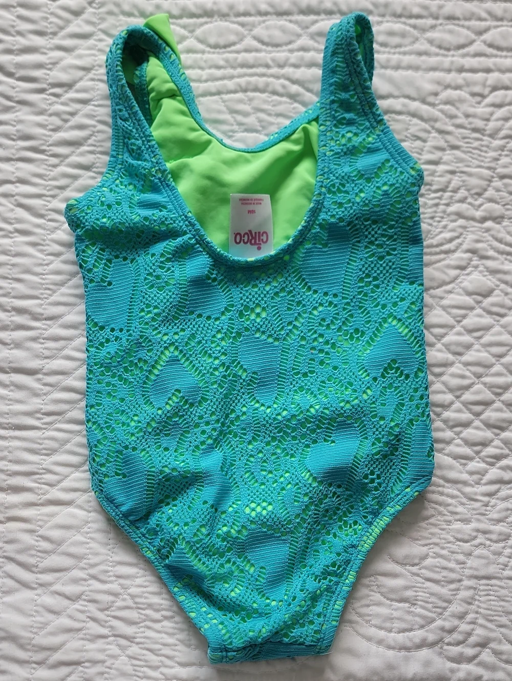 Circo Girls Teal and Lime Green One-Piece Swimsuit